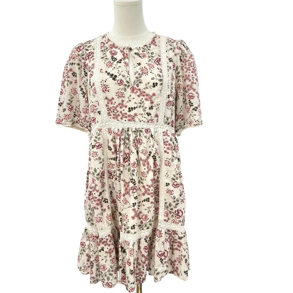 Anthropologie Lori Tunic Dress Size S Floral White Prairie Cottagecore Romantic